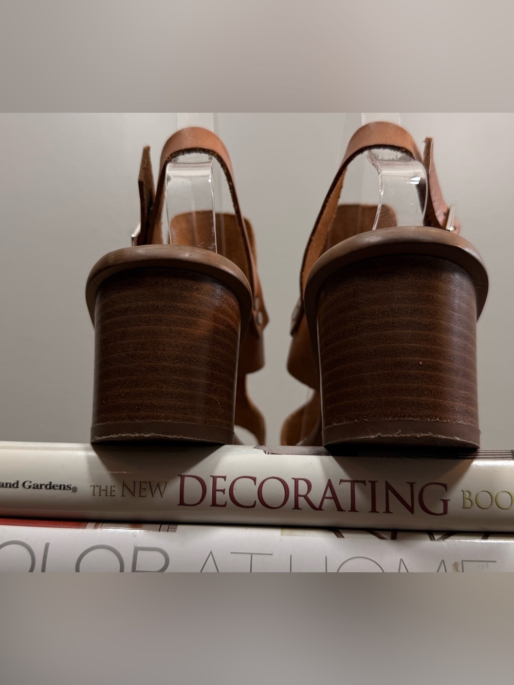 Tan Leather Open-Toe Block Heel Sandals - Stylish Slingback - Picture 10 of 16